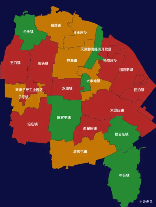天津市静海区geoJson地图渲染效果